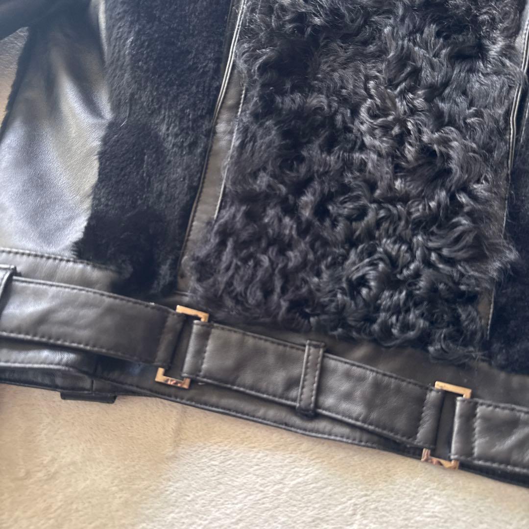 Pin Curl【S-M相当】 リアルファー＆ラムレザー ライダースジャケット