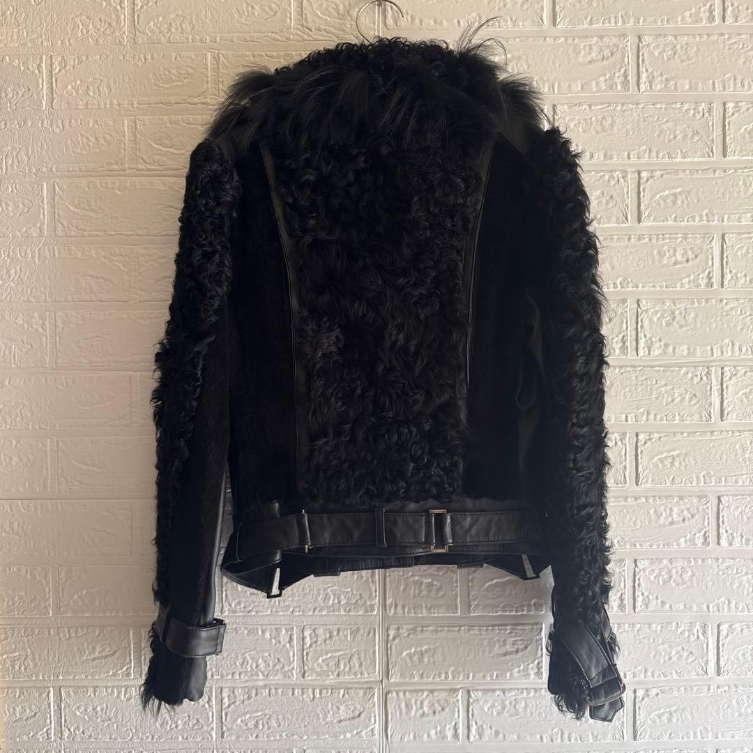 Pin Curl【S-M相当】 リアルファー＆ラムレザー ライダースジャケット