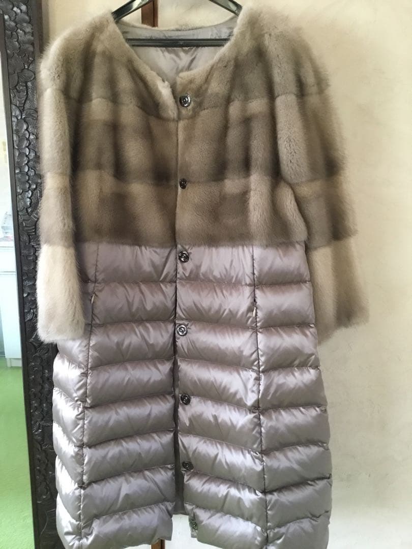 毛皮ミンク.ダウンデザインロングコート美品