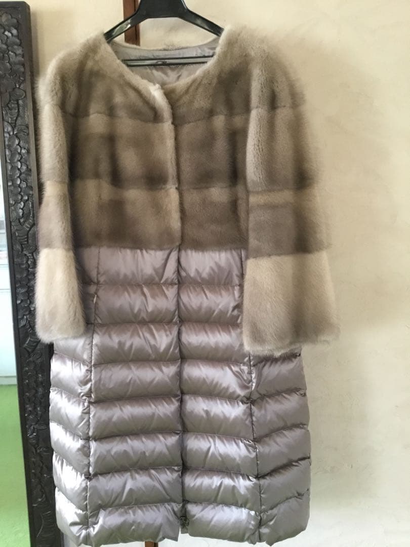 毛皮ミンク.ダウンデザインロングコート美品