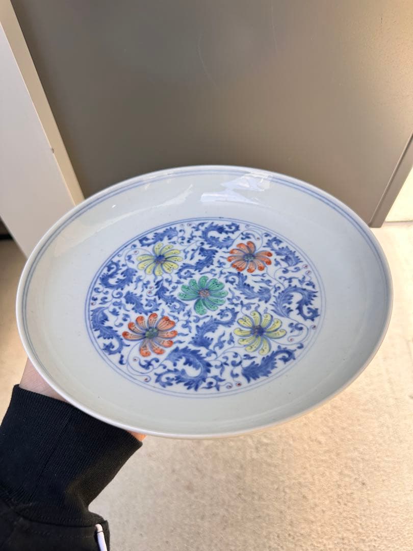 清代　大清雍正年製　青花染付 彩繪花卉文　古陶磁皿　中国古美術　時代物　骨董