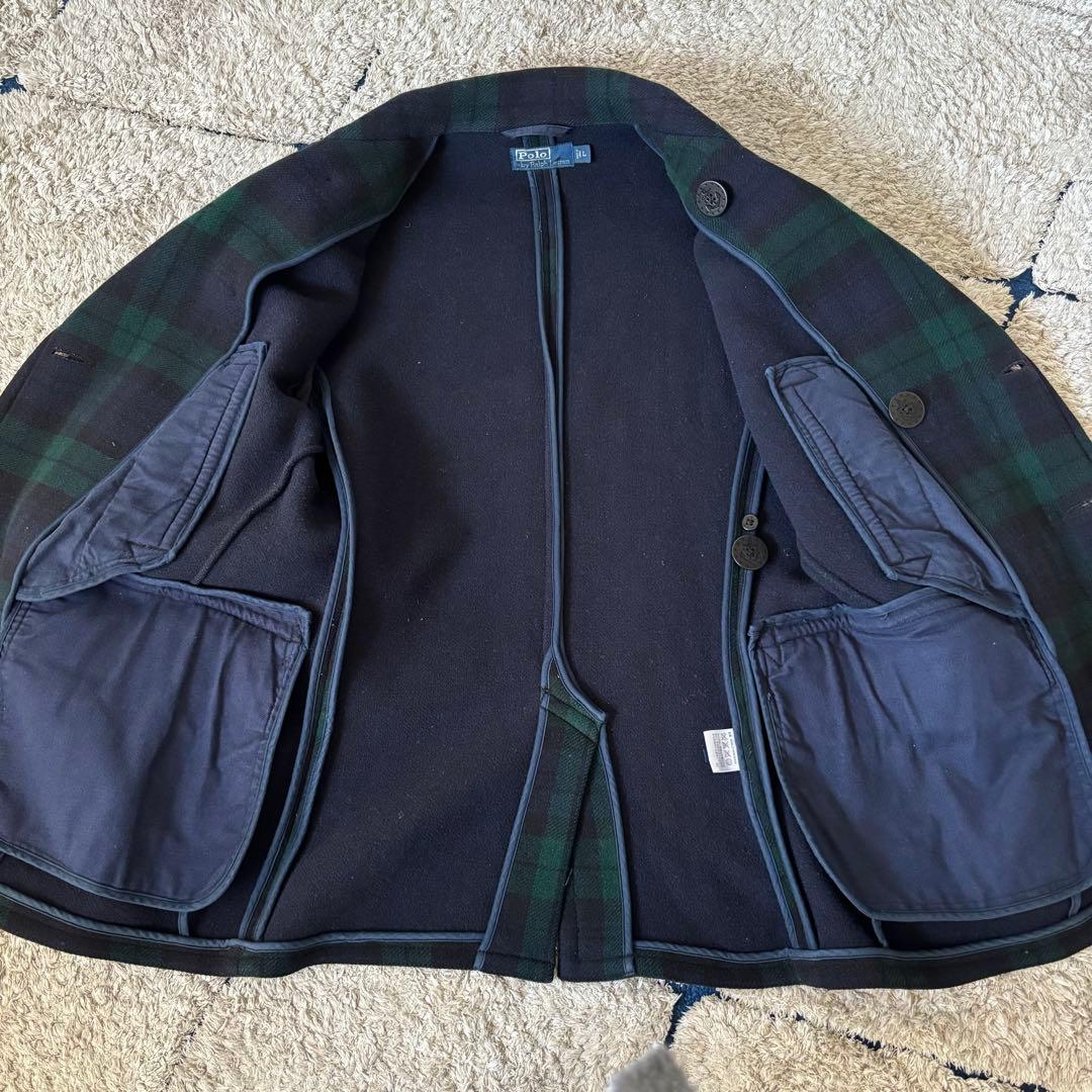 【美品✨】ポロラルフローレン　Pコート　チェック　ウール　ダブル　Ｌ　グリーン