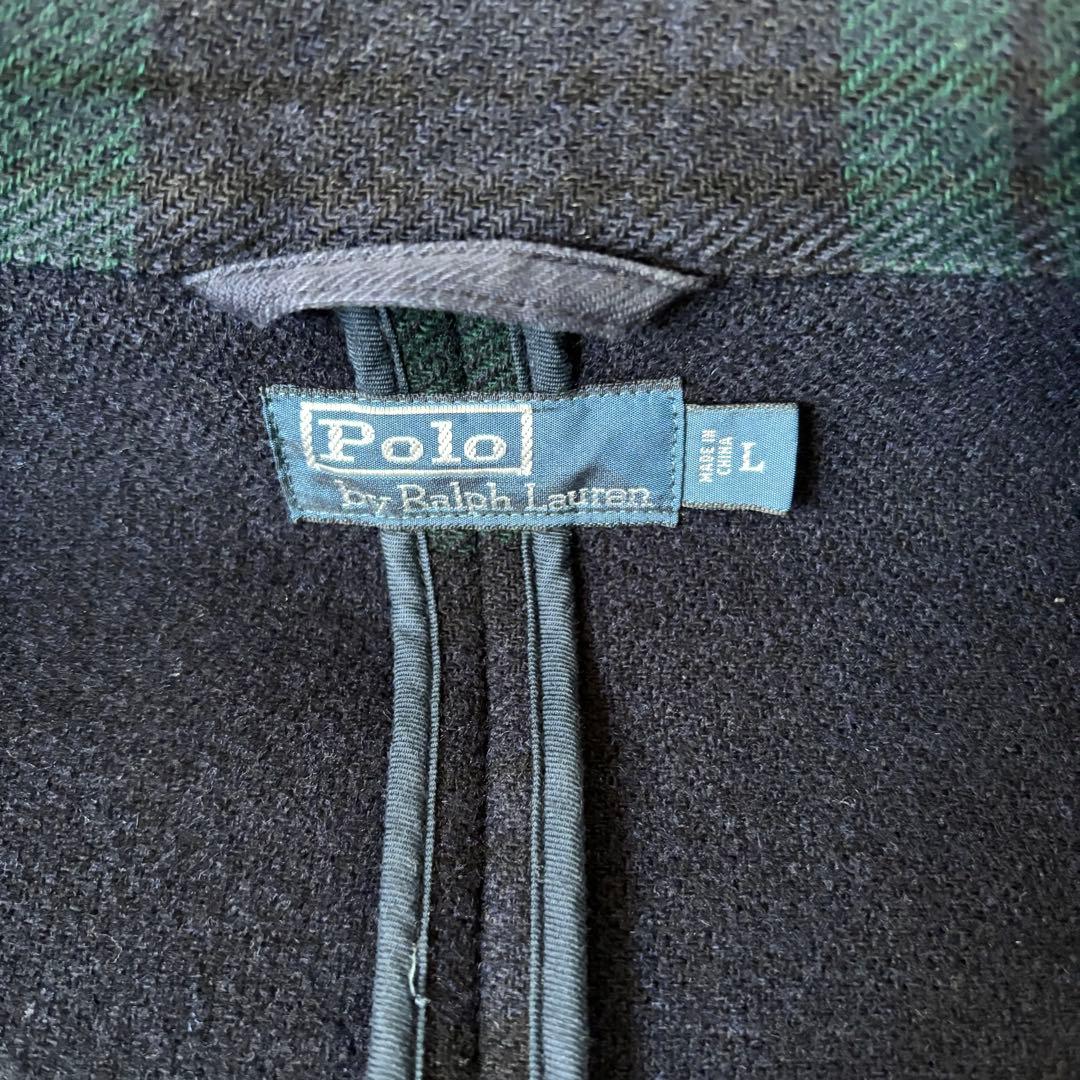 【美品✨】ポロラルフローレン　Pコート　チェック　ウール　ダブル　Ｌ　グリーン