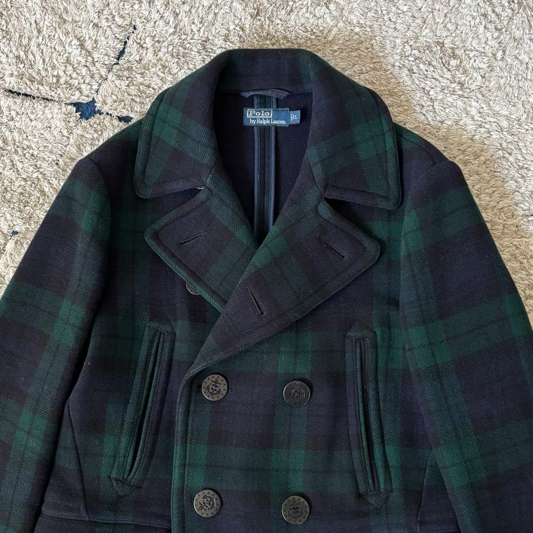 【美品✨】ポロラルフローレン　Pコート　チェック　ウール　ダブル　Ｌ　グリーン