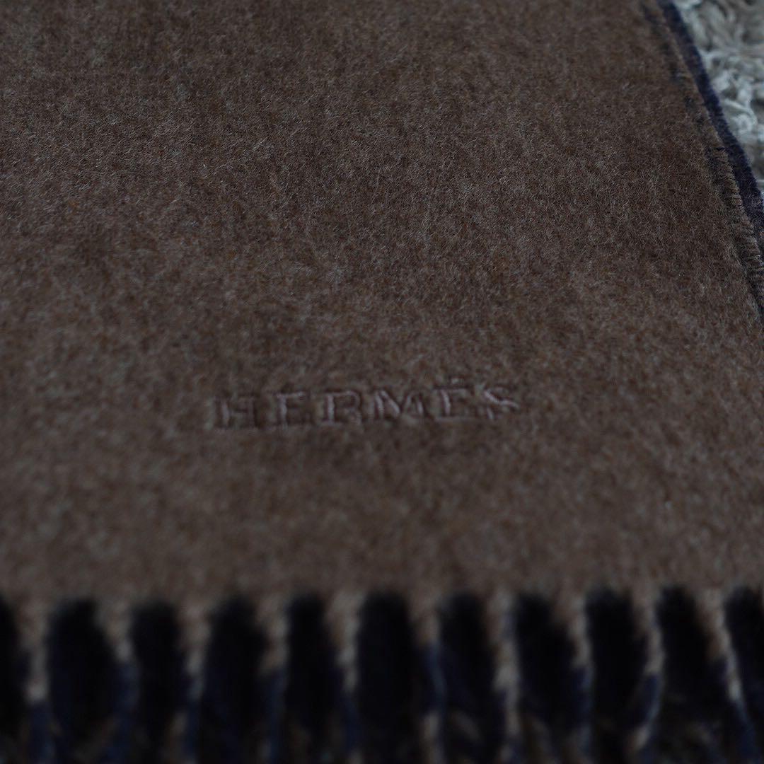 極美品✤エルメス マフラー フラワーモチーフブラウン×ネイビー ユニセックス