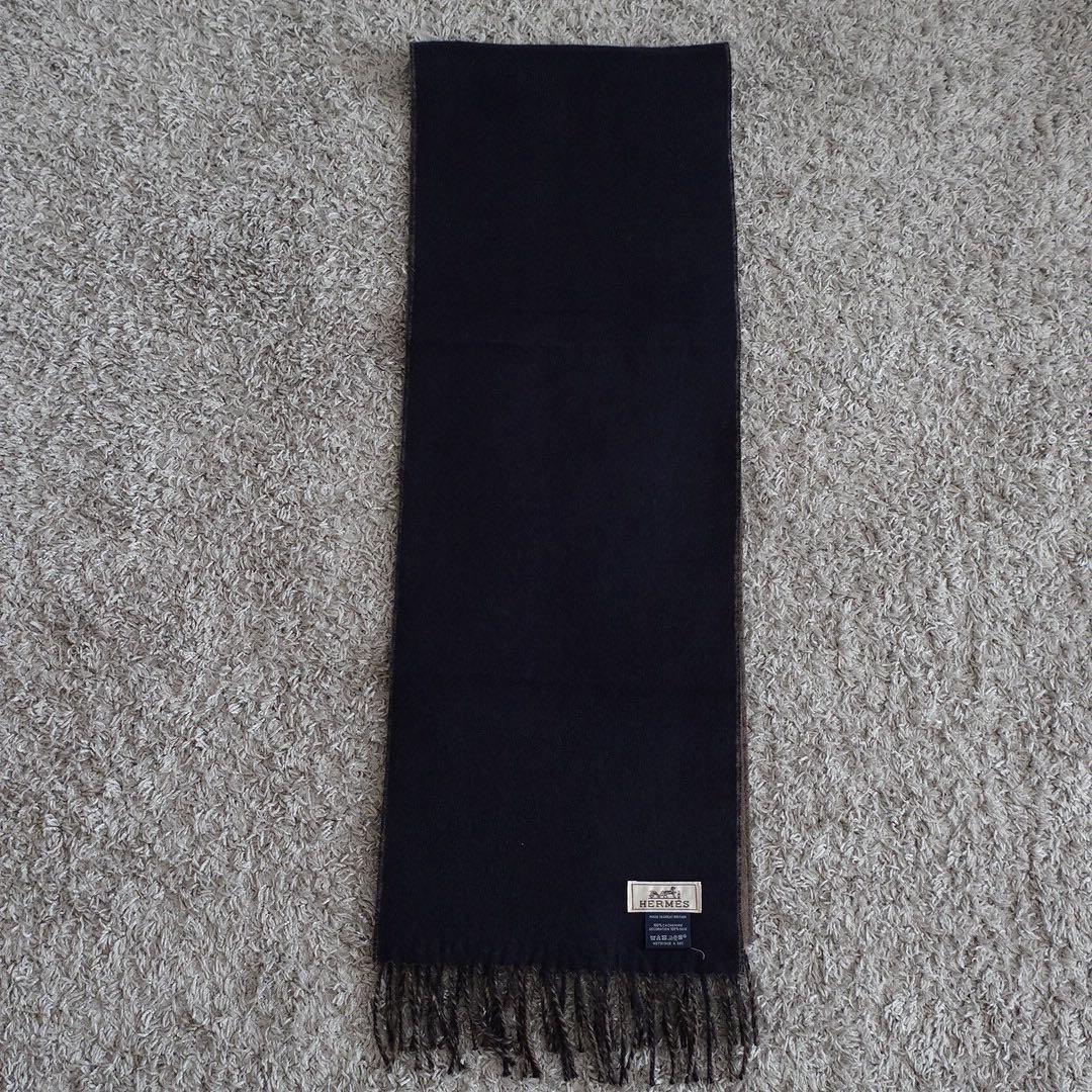 極美品✤エルメス マフラー フラワーモチーフブラウン×ネイビー ユニセックス