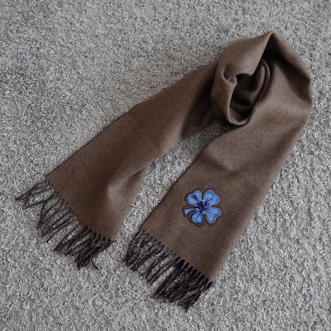 極美品✤エルメス マフラー フラワーモチーフブラウン×ネイビー ユニセックス