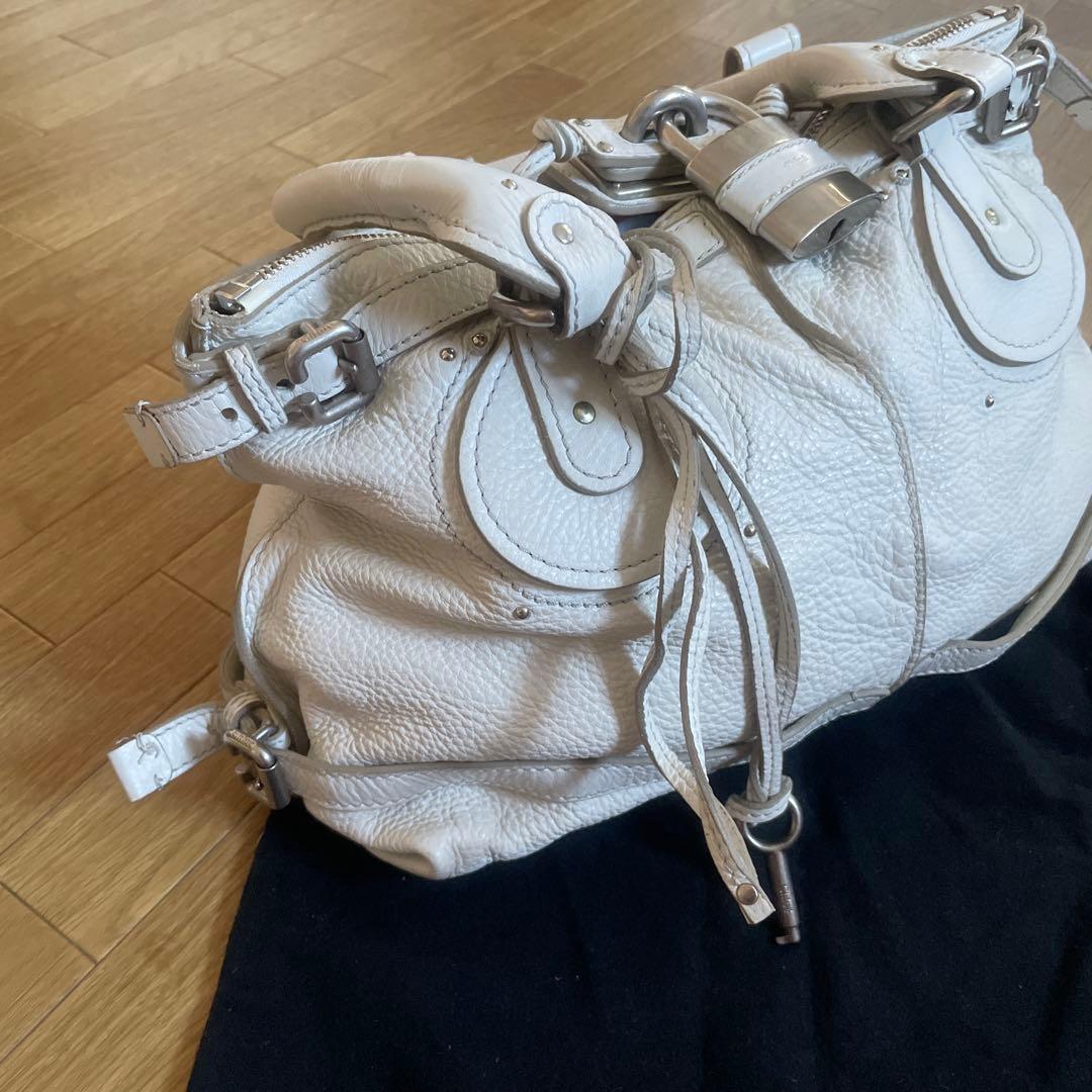 ホワイトレザー　 パディントン　ロック付き