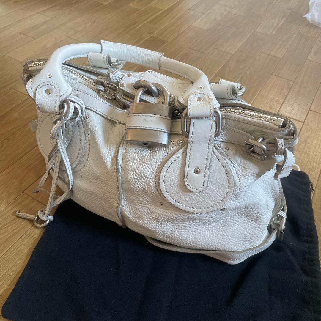 ホワイトレザー　 パディントン　ロック付き