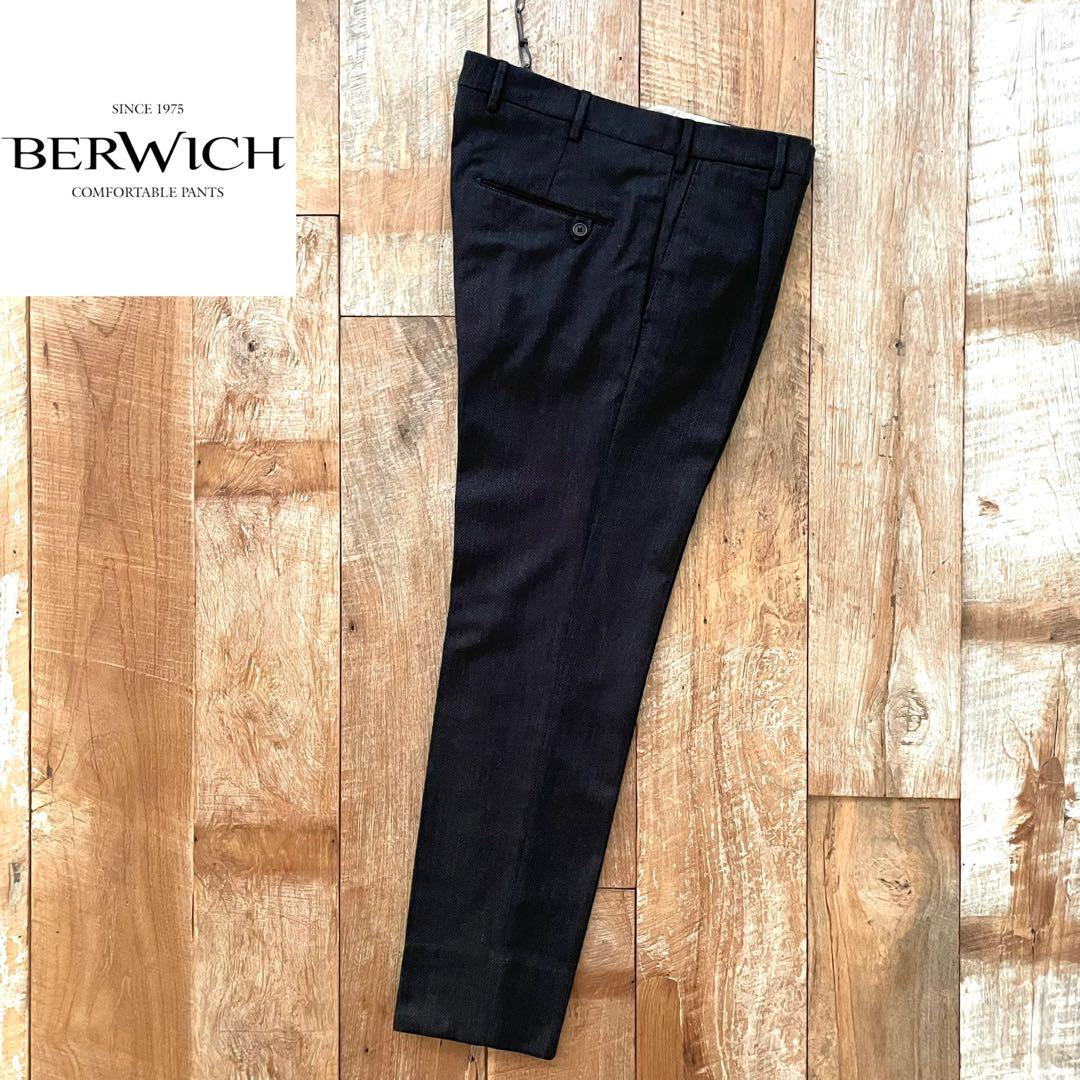 【美品】BERWICH piero テーパード ウール スラックス パンツ 46