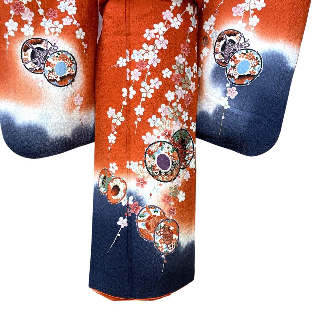 ◎mk-618　七五三　振袖　着物・襦袢・重ね衿　3点セット　絹　12-16