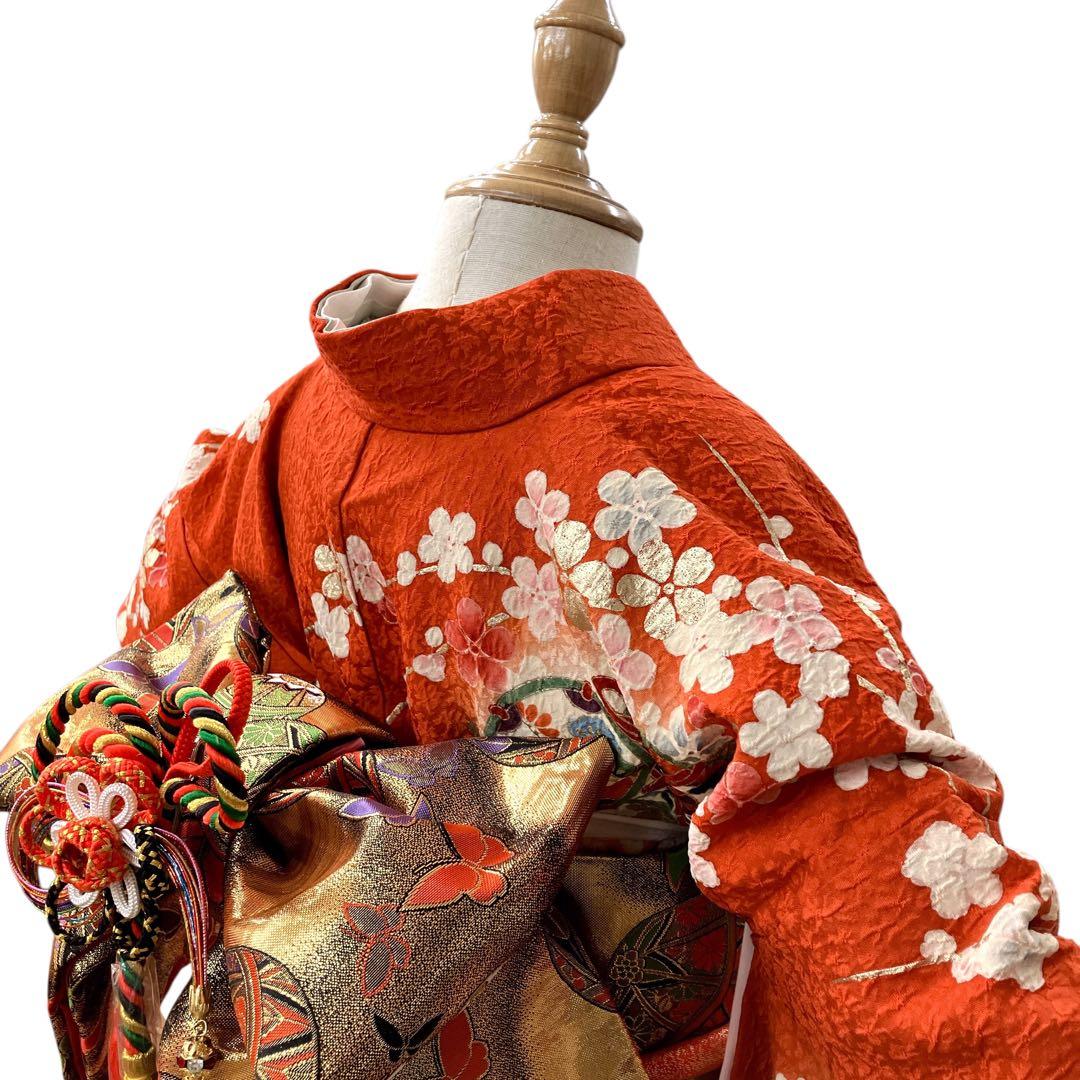 ◎mk-618　七五三　振袖　着物・襦袢・重ね衿　3点セット　絹　12-16