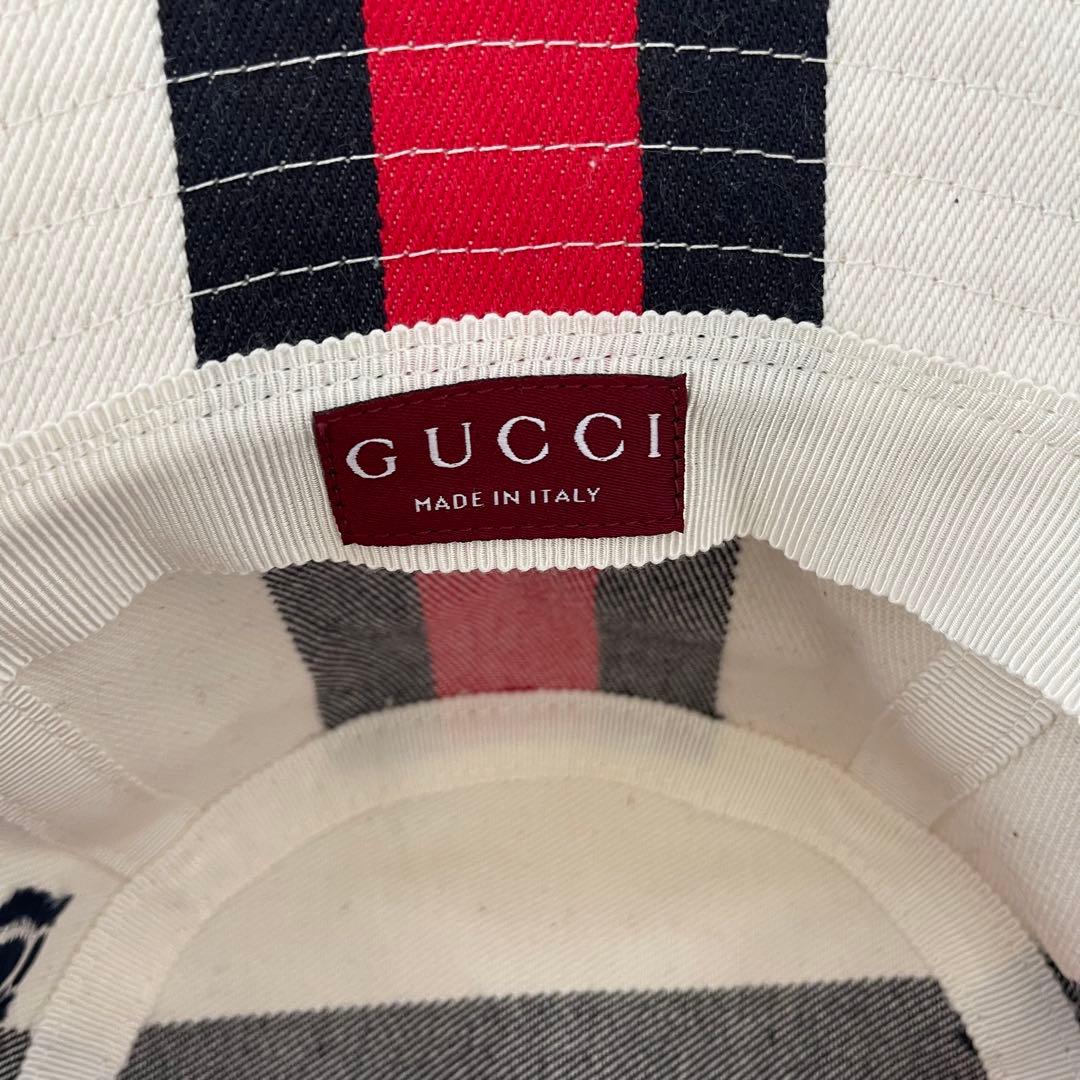 GUCCI バケットハット ロゴ シェリーライン ホワイト M 788561