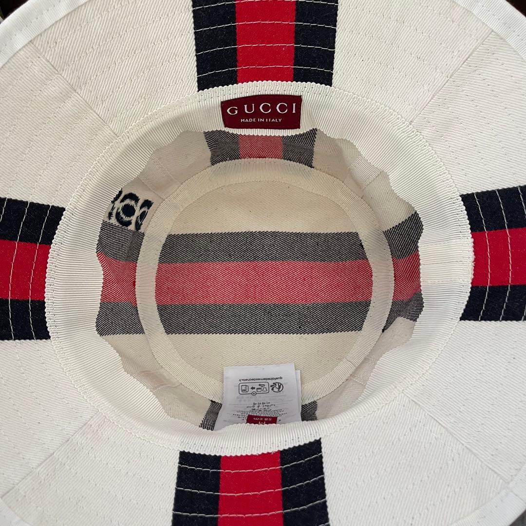 GUCCI バケットハット ロゴ シェリーライン ホワイト M 788561