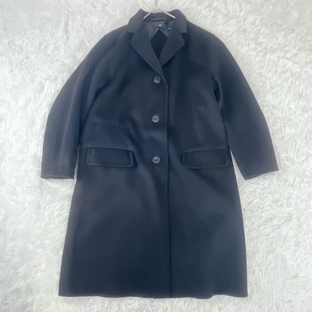 +J カシミヤ混 ウール チェスターコート L 黒 ブラック