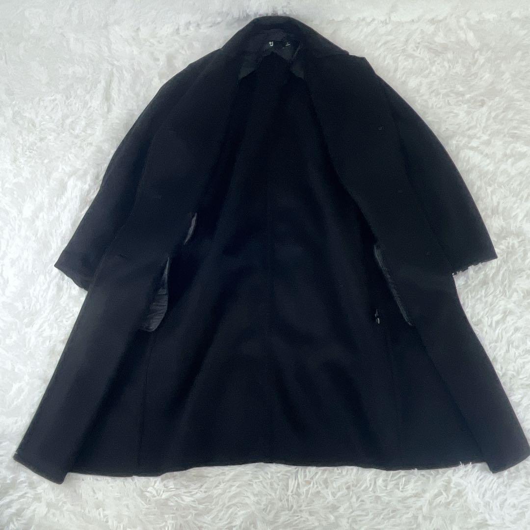 +J カシミヤ混 ウール チェスターコート L 黒 ブラック