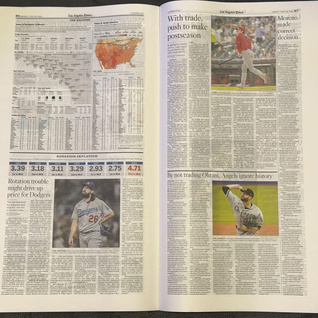 2023年7月28日付　ロサンゼルスタイムズ 【エンゼルス 大谷翔平 特集号】