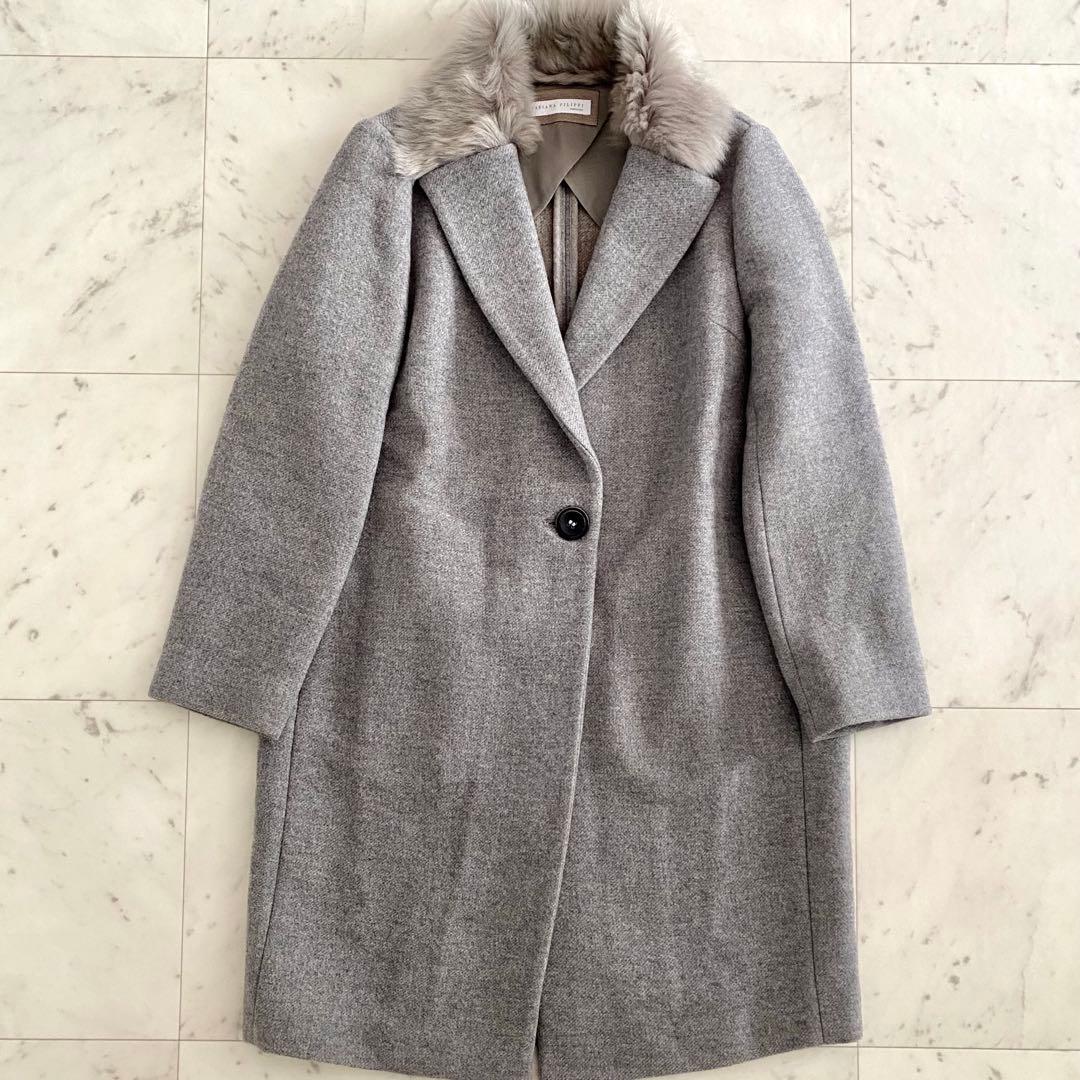 美品 ファビアナフィリッピ ファー付き レザー切り替えウールチェスターコート