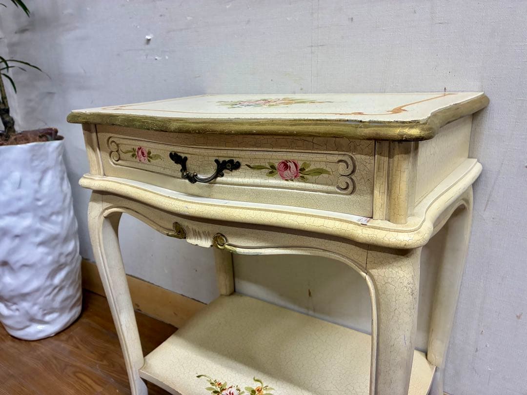 管399☆ イタリア製☆ロココ調☆姫家具☆ヒビ加工☆サイドテーブル