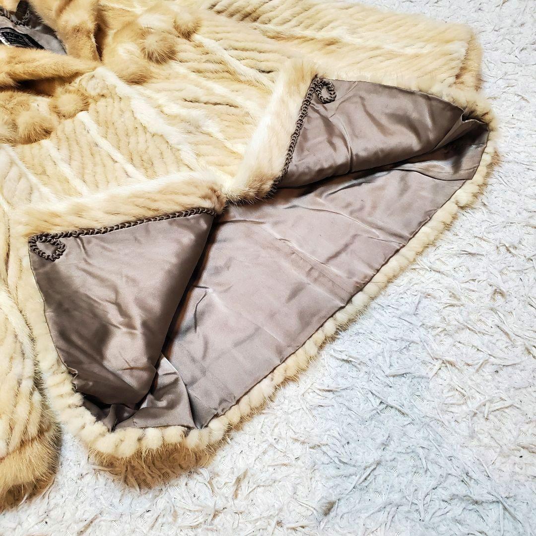 SAGA MINK サガミンク ファーコート ポンポン アイボリー系 サイズ11