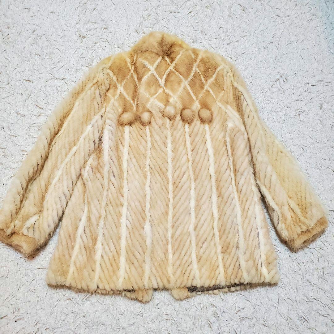 SAGA MINK サガミンク ファーコート ポンポン アイボリー系 サイズ11