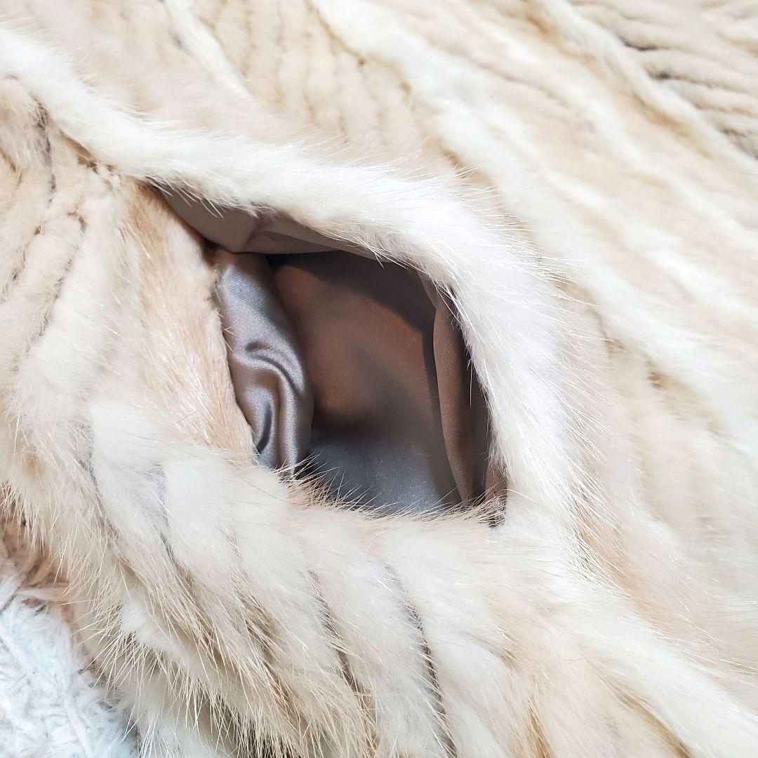 SAGA MINK サガミンク ファーコート ポンポン アイボリー系 サイズ11