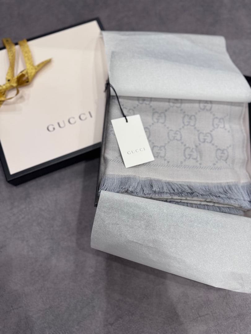 新品未使用 GUCCI グレー GGロゴ ストール ウール リバーシブル