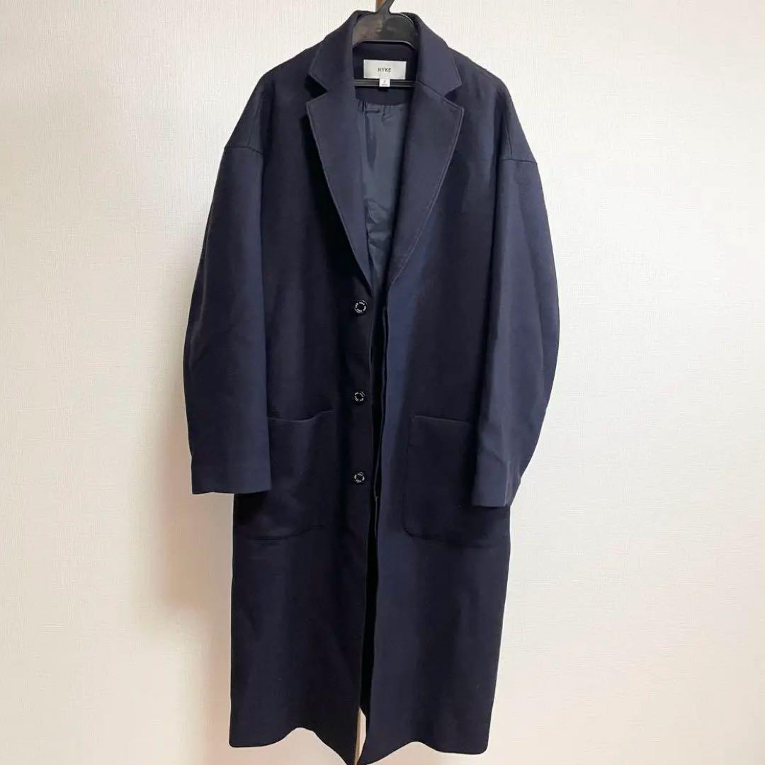 23AW HYKE WOOL SHOP COATウールショップコート ネイビー