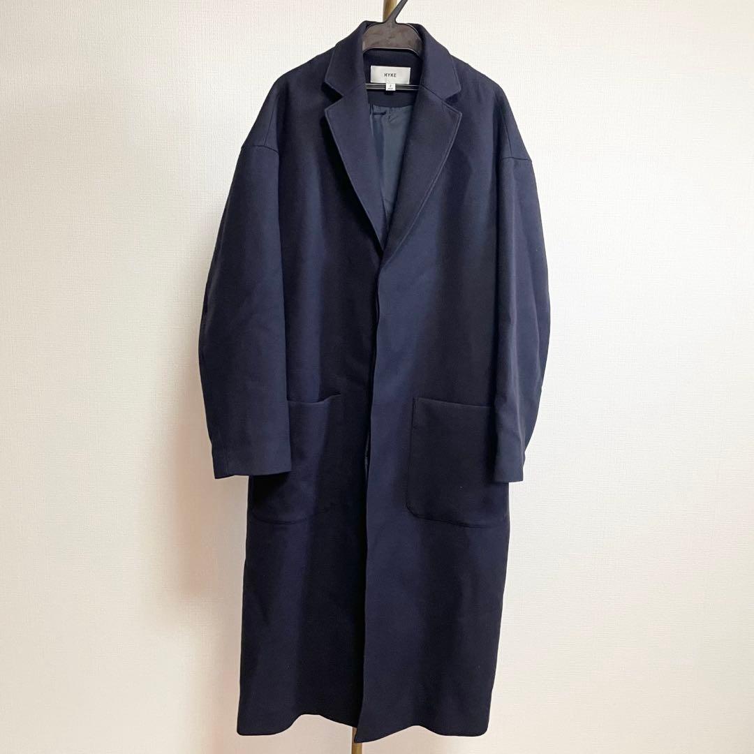 23AW HYKE WOOL SHOP COATウールショップコート ネイビー