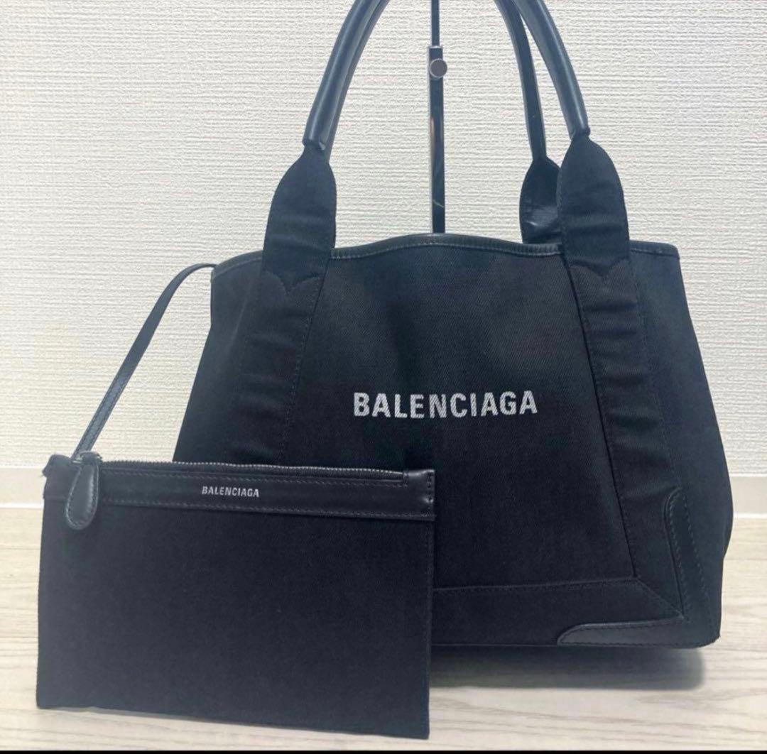あ*ー様 【美品】バレンシアガ　カバスS　ハンドバッグ　キャンバス　ポーチ　黒