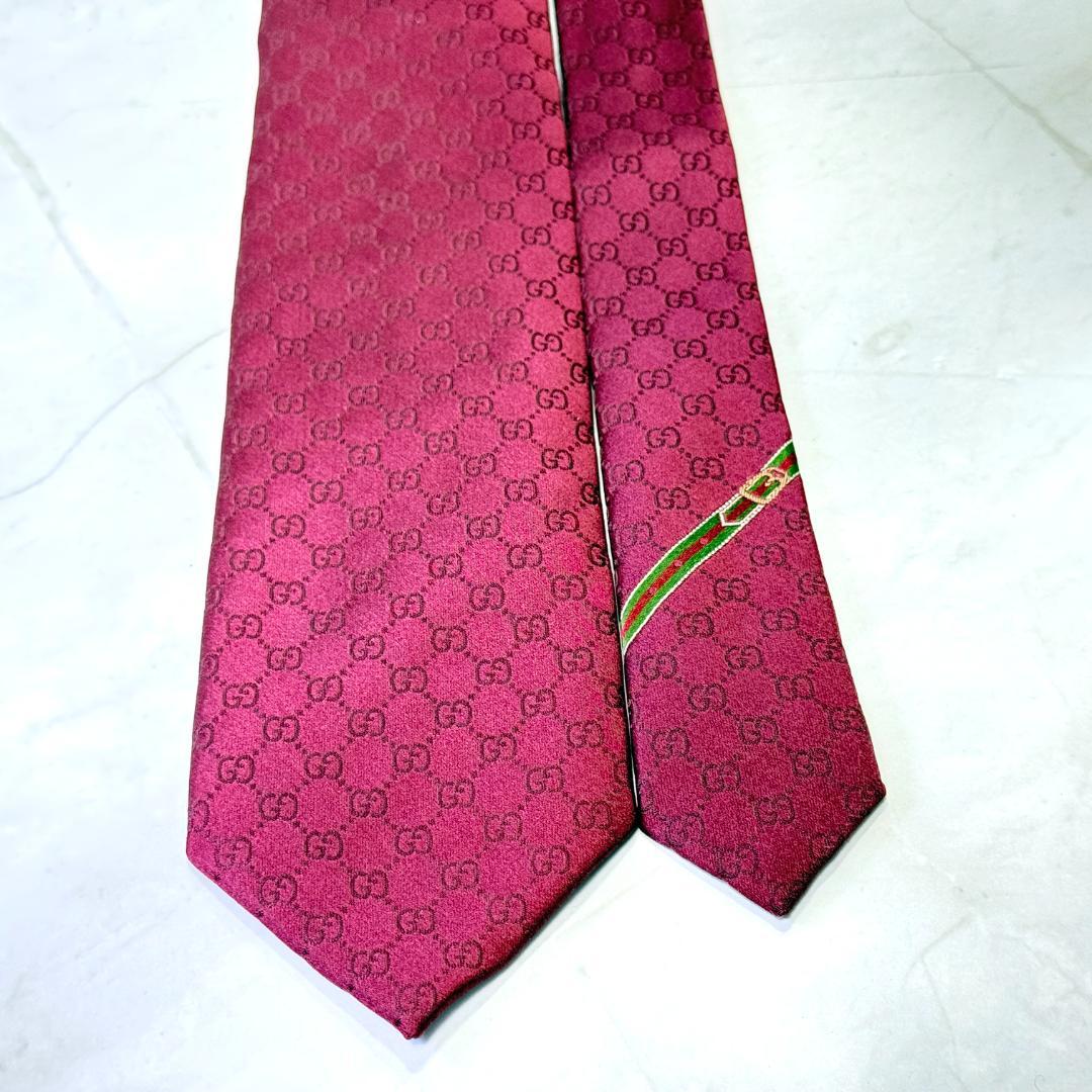 ☆即発 GUCCI グッチ GG 総柄 シルク ネクタイ ボルドー ウェブライン