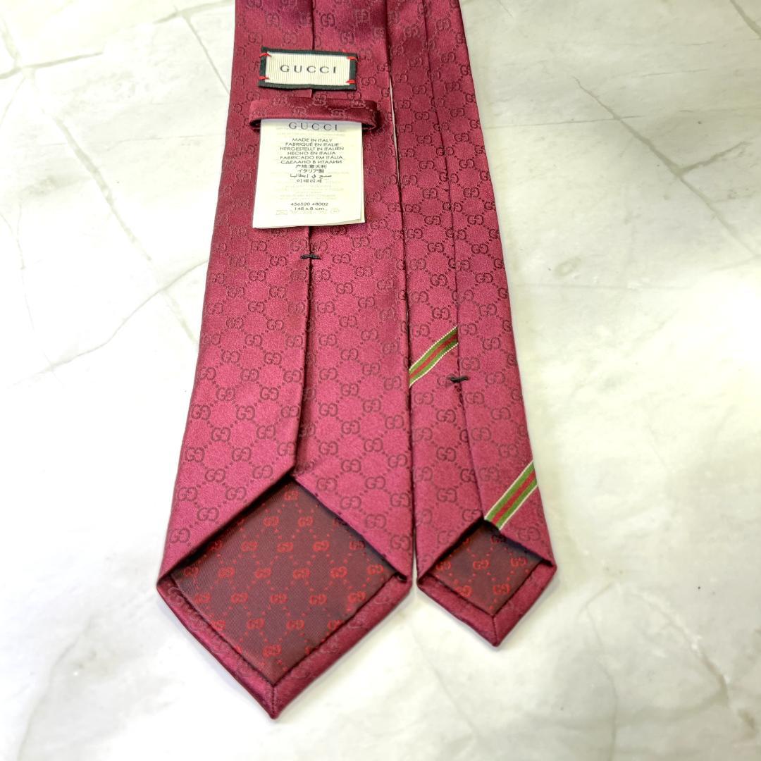 ☆即発 GUCCI グッチ GG 総柄 シルク ネクタイ ボルドー ウェブライン
