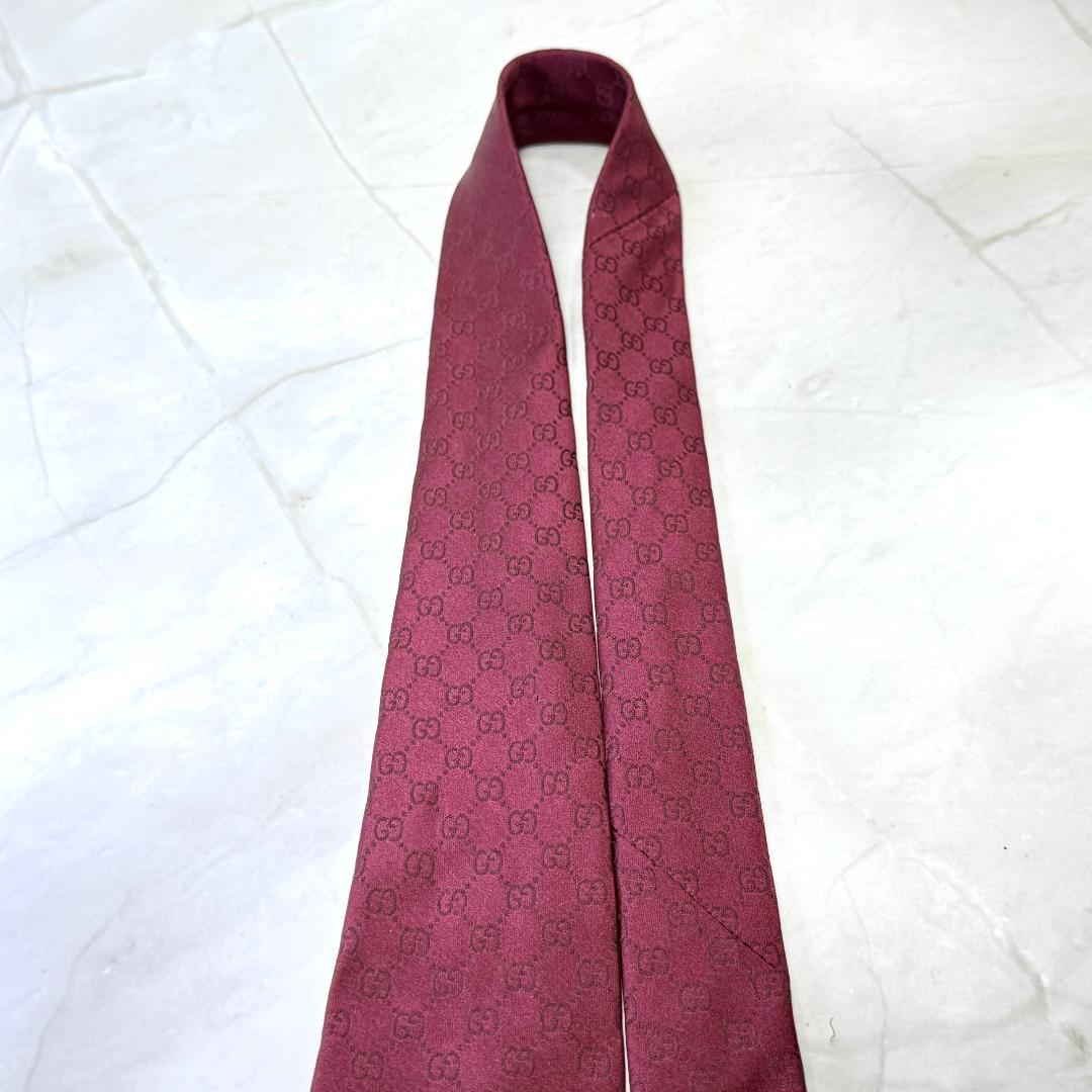 ☆即発 GUCCI グッチ GG 総柄 シルク ネクタイ ボルドー ウェブライン