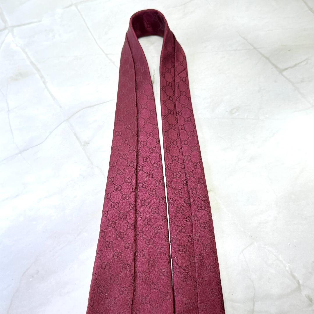 ☆即発 GUCCI グッチ GG 総柄 シルク ネクタイ ボルドー ウェブライン