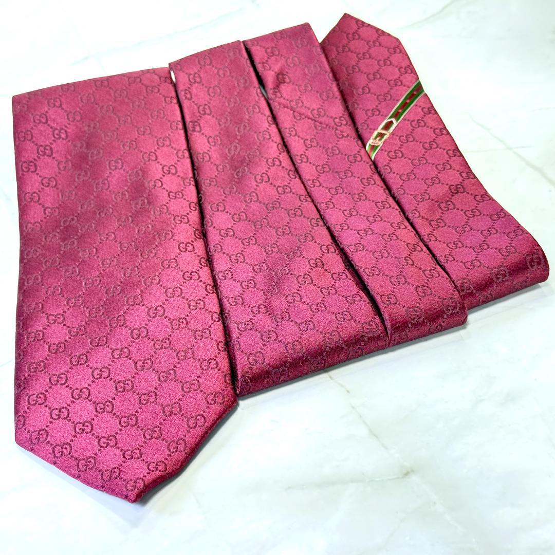 ☆即発 GUCCI グッチ GG 総柄 シルク ネクタイ ボルドー ウェブライン