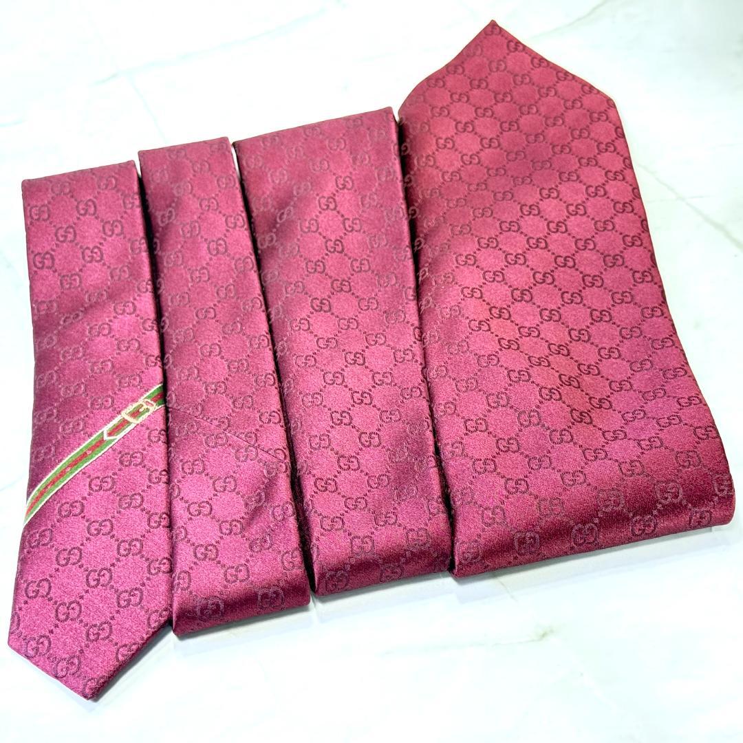☆即発 GUCCI グッチ GG 総柄 シルク ネクタイ ボルドー ウェブライン