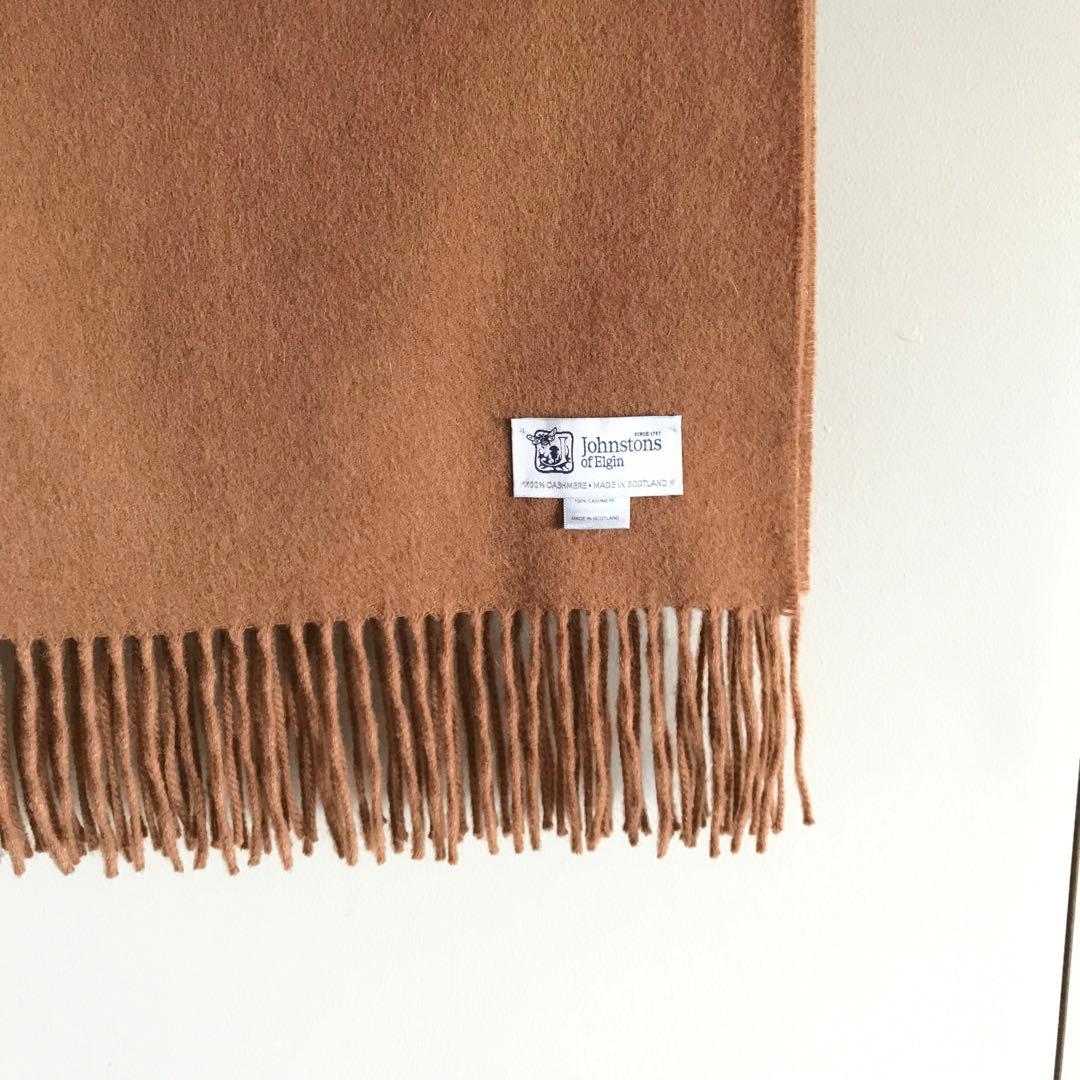 Johnstons カシミヤ大判ストール　ダークキャメル　クリーニング済