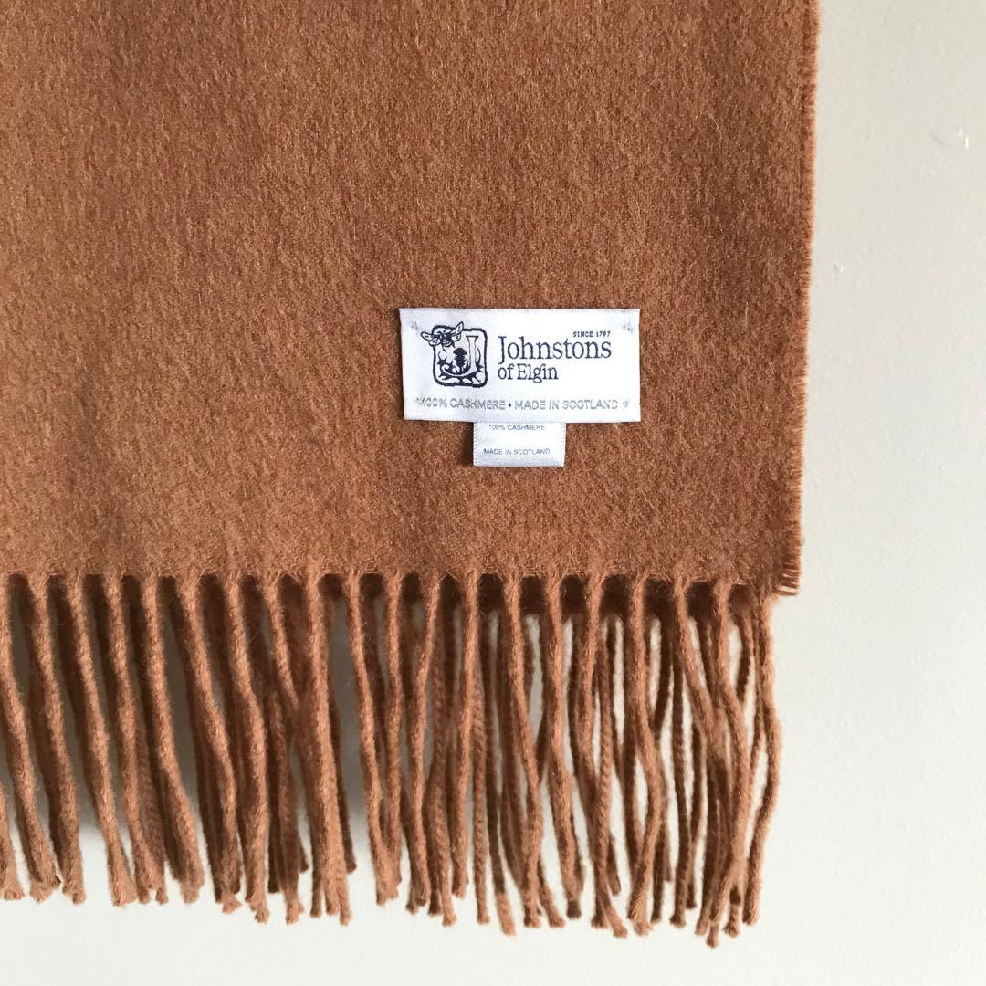 Johnstons カシミヤ大判ストール　ダークキャメル　クリーニング済