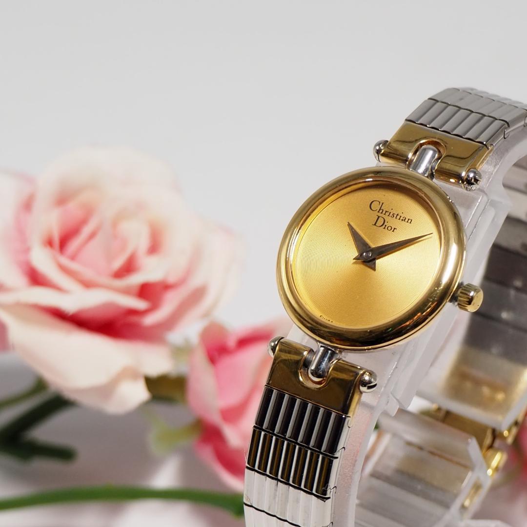 美品 クリスチャンディオール DIOR ゴールド文字盤 腕時計 F751