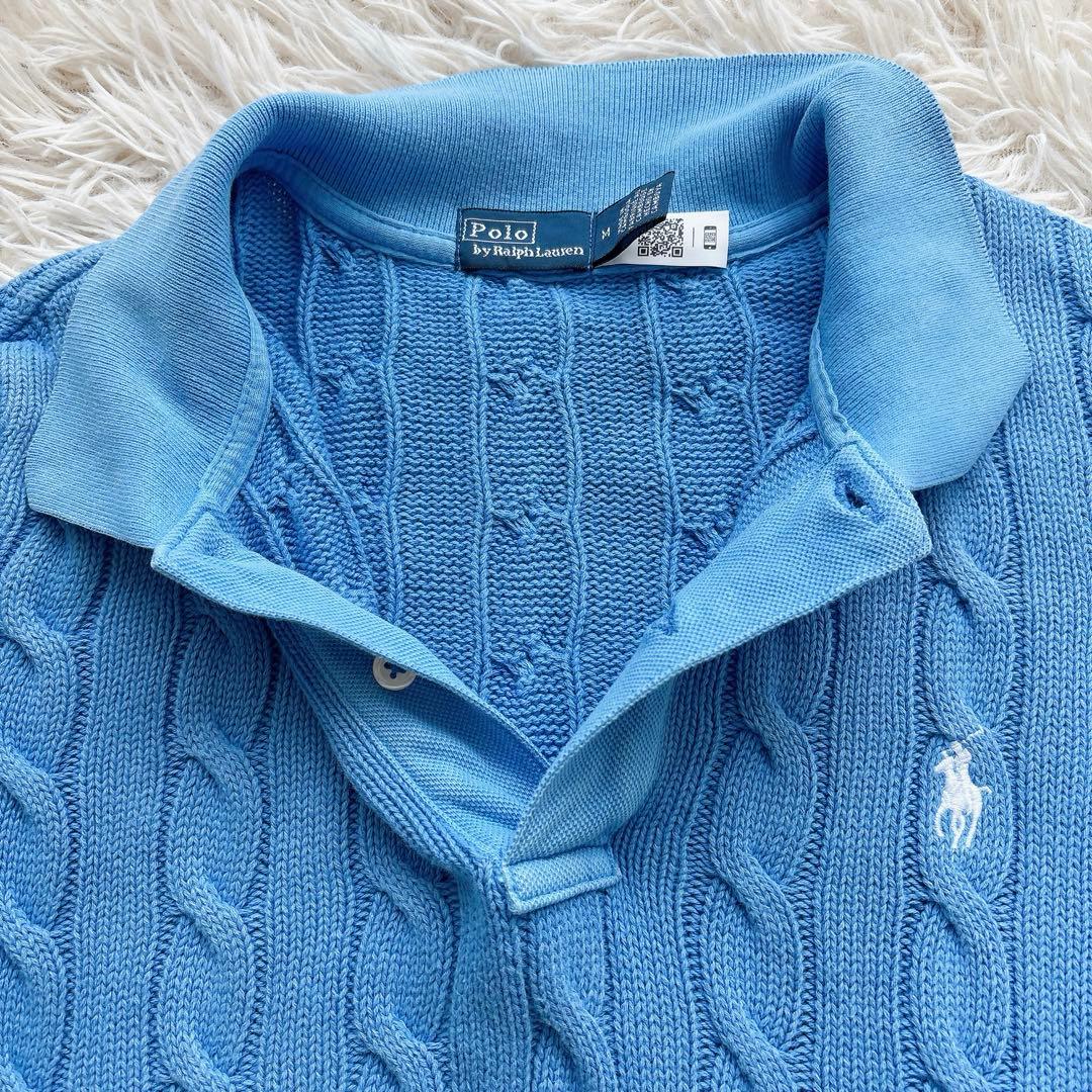 【美品】ポロラルフローレン　ケーブルニット　ポロシャツ　半袖 ロゴ　ポニー刺繍