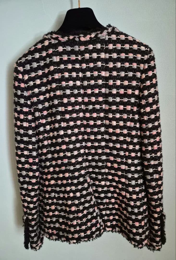 『CHANEL』シャネル　ブラック&ピンク&グレー　ツィード　ジャケット　38
