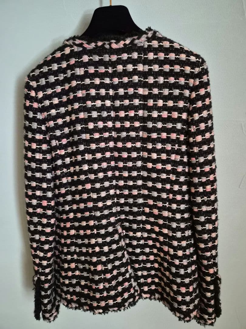 『CHANEL』シャネル　ブラック&ピンク&グレー　ツィード　ジャケット　38