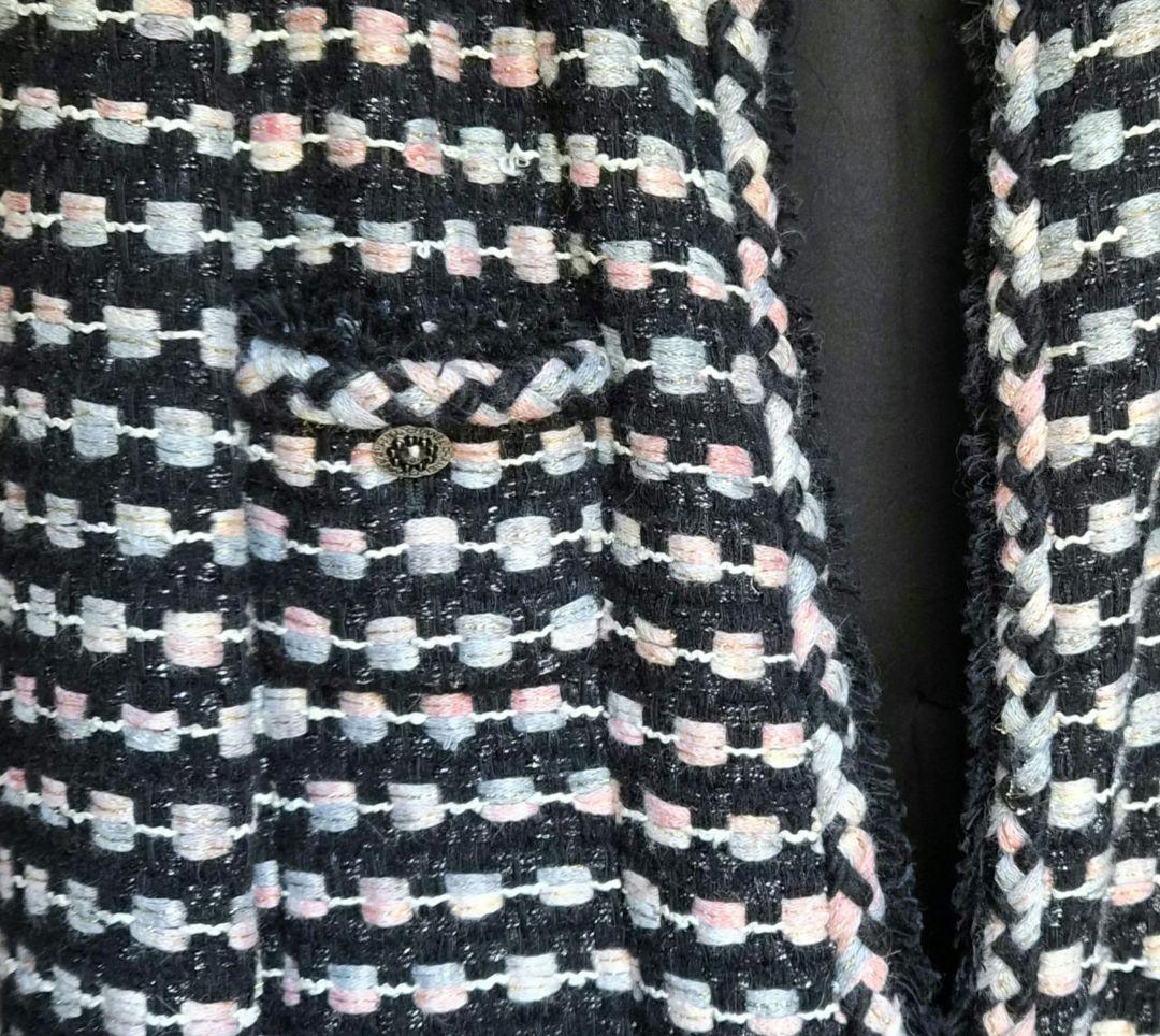 『CHANEL』シャネル　ブラック&ピンク&グレー　ツィード　ジャケット　38