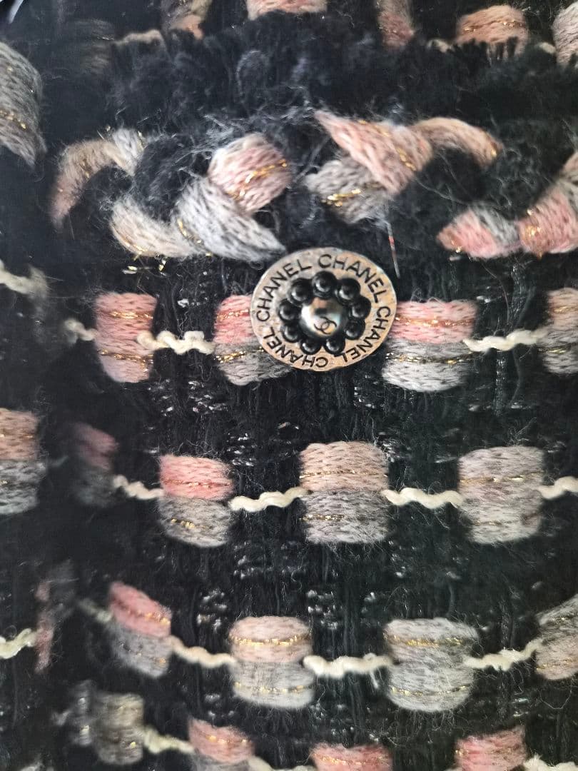 『CHANEL』シャネル　ブラック&ピンク&グレー　ツィード　ジャケット　38