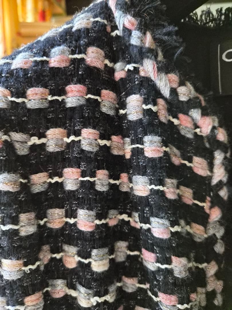 『CHANEL』シャネル　ブラック&ピンク&グレー　ツィード　ジャケット　38