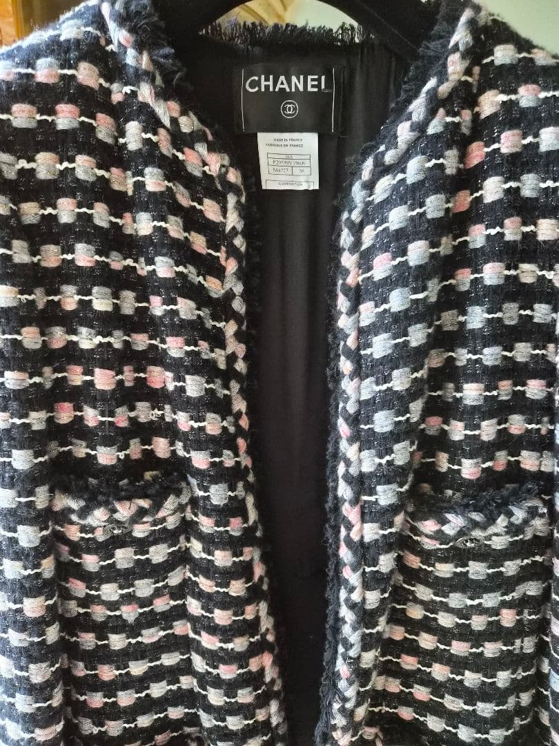 『CHANEL』シャネル　ブラック&ピンク&グレー　ツィード　ジャケット　38