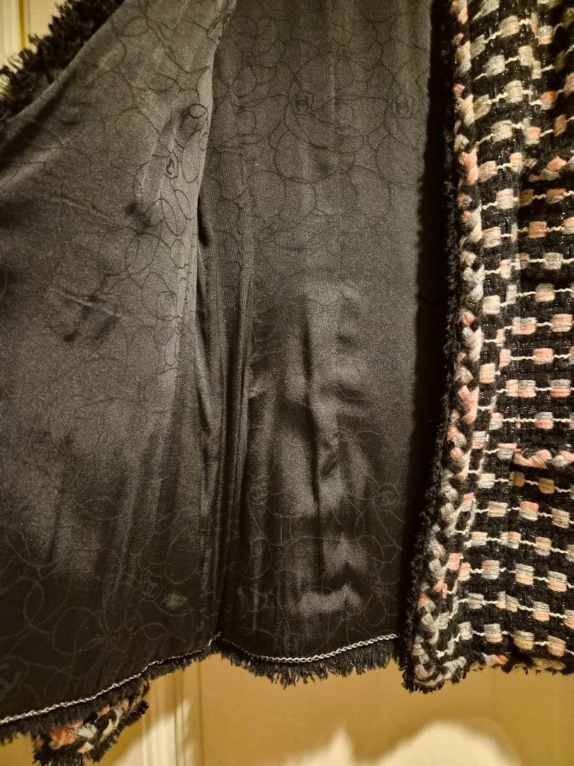 『CHANEL』シャネル　ブラック&ピンク&グレー　ツィード　ジャケット　38