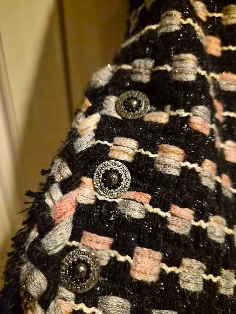 『CHANEL』シャネル　ブラック&ピンク&グレー　ツィード　ジャケット　38