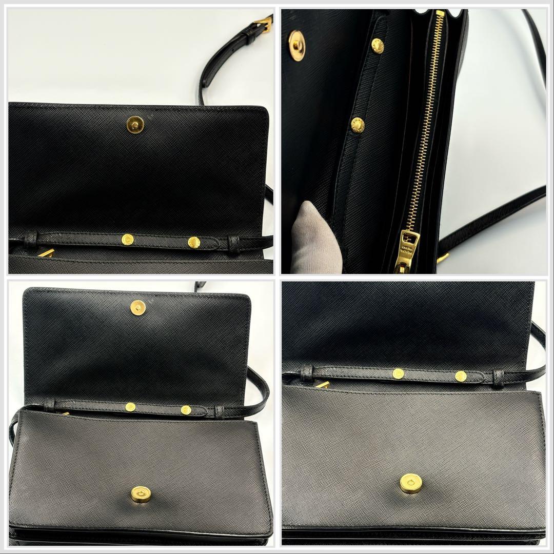 PRADAサフィアーノショルダーバッグウォレットブラック ゴールド金具20cm