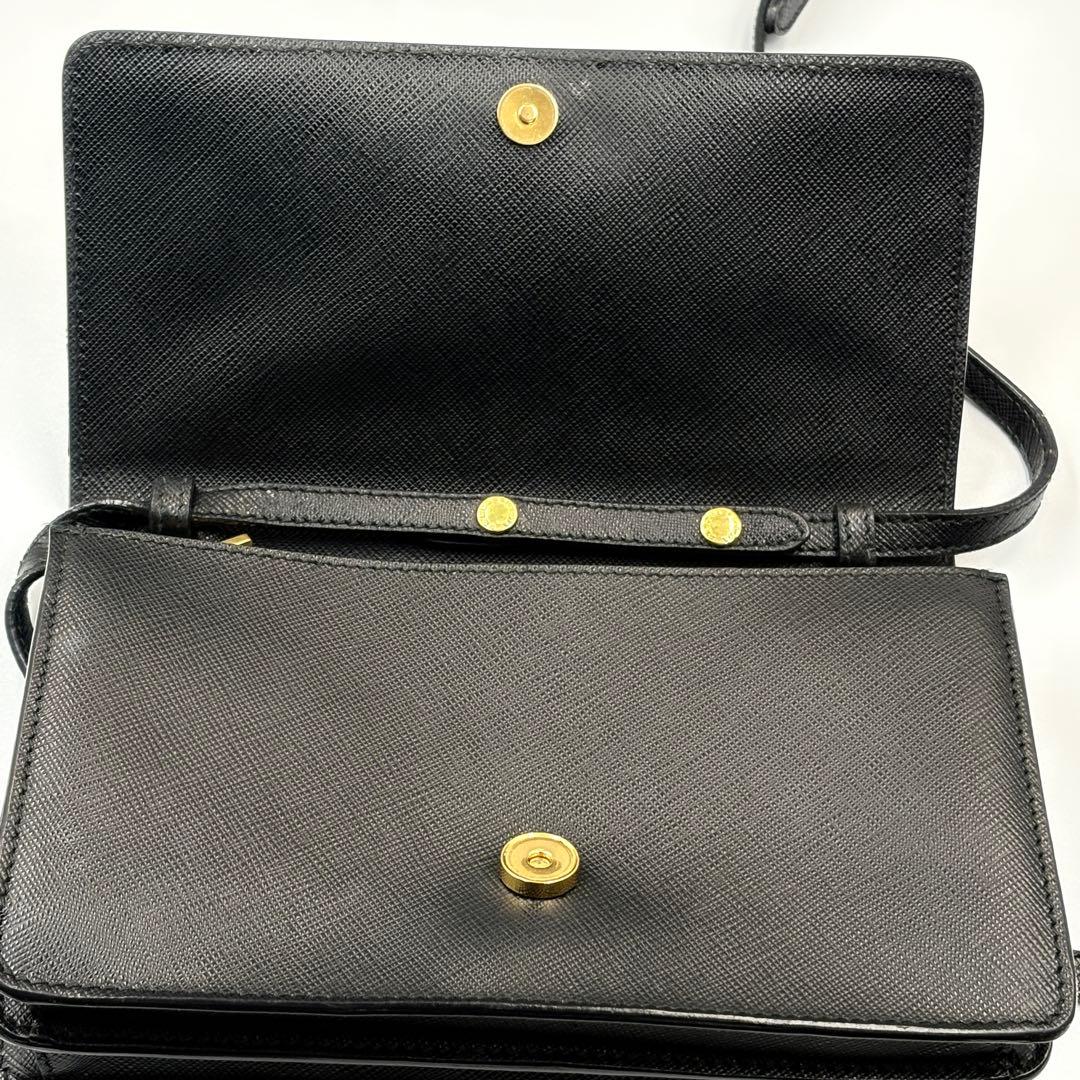 PRADAサフィアーノショルダーバッグウォレットブラック ゴールド金具20cm